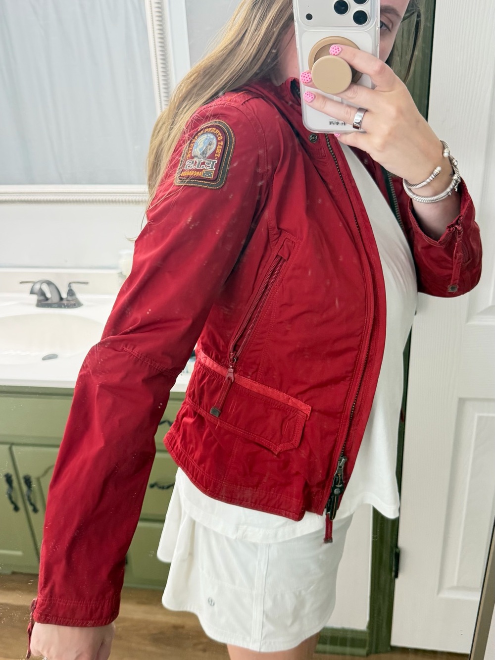 Parajumer Women’s Red Lightweight Bomber Jacket with Patch Detail